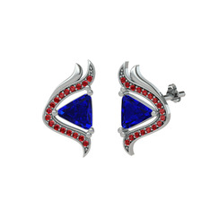 Zinnia Küpe - Lab safir ve garnet 14 ayar beyaz altın küpe #kkjym0