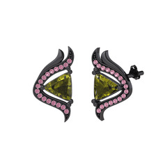 Zinnia Küpe - Peridot ve pembe kuvars 925 ayar siyah rodyum kaplama gümüş küpe #ku7emh