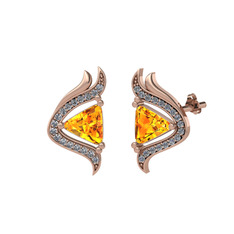 Sitrin ve beyaz zirkon 14 ayar rose altın küpe