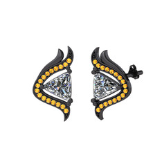 Zinnia Küpe - Beyaz zirkon ve sitrin 925 ayar siyah rodyum kaplama gümüş küpe #ltlprq