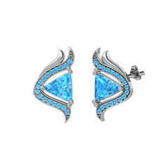 Zinnia Küpe - Akuamarin 18 ayar beyaz altın küpe #m5rk2c