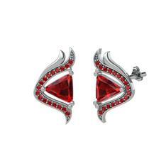 Garnet 18 ayar beyaz altın küpe