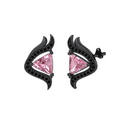 Zinnia Küpe - Pembe kuvars ve siyah zirkon 925 ayar siyah rodyum kaplama gümüş küpe #qivy0r