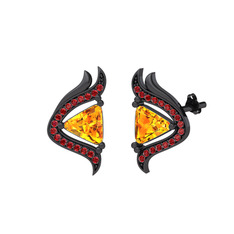 Zinnia Küpe - Sitrin ve garnet 925 ayar siyah rodyum kaplama gümüş küpe #qqjqff