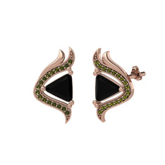 Siyah zirkon ve peridot 925 ayar rose altın kaplama gümüş küpe