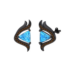 Zinnia Küpe - Akuamarin ve dumanlı kuvars 925 ayar siyah rodyum kaplama gümüş küpe #sd745j