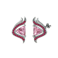 Pembe kuvars ve rodolit garnet 8 ayar beyaz altın küpe
