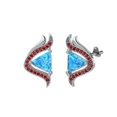 Zinnia Küpe - Akuamarin ve garnet 18 ayar beyaz altın küpe #uaalye