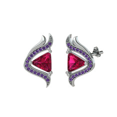 Rodolit garnet ve ametist 18 ayar beyaz altın küpe