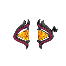 Zinnia Küpe - Sitrin ve rodolit garnet 925 ayar siyah rodyum kaplama gümüş küpe #vdzmcy