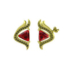 Zinnia Küpe - Garnet ve peridot 8 ayar altın küpe #vl8w1l