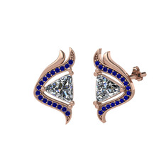 Zinnia Küpe - Swarovski ve lab safir 8 ayar rose altın küpe #vw2573