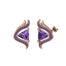 Ametist 18 ayar rose altın küpe