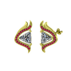 Zinnia Küpe - Beyaz zirkon ve rodolit garnet 18 ayar altın küpe #w0exgl