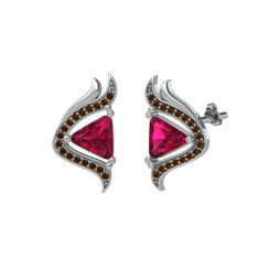 Zinnia Küpe - Rodolit garnet ve dumanlı kuvars 14 ayar beyaz altın küpe #xcbold
