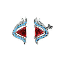 Zinnia Küpe - Garnet ve akuamarin 18 ayar beyaz altın küpe #ybnfdt