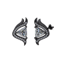 Beyaz zirkon ve swarovski 925 ayar siyah rodyum kaplama gümüş küpe