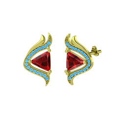 Zinnia Küpe - Garnet ve akuamarin 14 ayar altın küpe #yn3d88
