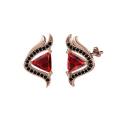 Garnet ve siyah zirkon 14 ayar rose altın küpe