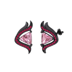Zinnia Küpe - Pembe kuvars ve rodolit garnet 925 ayar siyah rodyum kaplama gümüş küpe #zomlq4