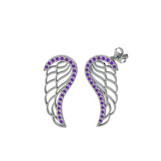 Raziel Melek Kanadı Küpe - Ametist 8 ayar beyaz altın küpe #1h58vl8