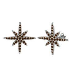 Kutup Yıldızı Küpe - Dumanlı kuvars 18 ayar beyaz altın küpe #100ntq