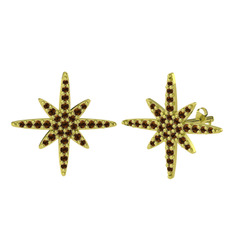 Kutup Yıldızı Küpe - Dumanlı kuvars 8 ayar altın küpe #1557j12