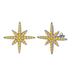 Kutup Yıldızı Küpe - Sitrin 18 ayar beyaz altın küpe #1dlwgfc