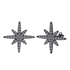 Kutup Yıldızı Küpe - Swarovski 925 ayar siyah rodyum kaplama gümüş küpe #1e5a0qs