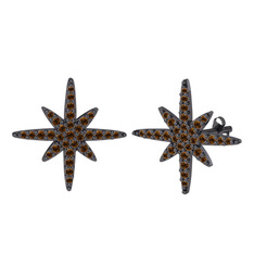 Kutup Yıldızı Küpe - Dumanlı kuvars 925 ayar siyah rodyum kaplama gümüş küpe #3odfos