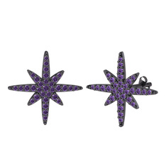 Kutup Yıldızı Küpe - Ametist 925 ayar siyah rodyum kaplama gümüş küpe #9fjhmo