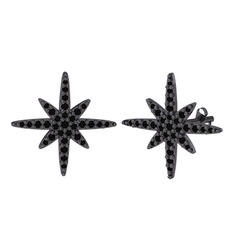 Kutup Yıldızı Küpe - Siyah zirkon 925 ayar siyah rodyum kaplama gümüş küpe #kijm1d