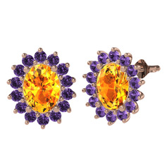 Eda Küpe - Sitrin ve ametist 925 ayar rose altın kaplama gümüş küpe #10556dk