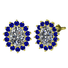 Eda Küpe - Swarovski ve lab safir 8 ayar altın küpe #10lhmnz
