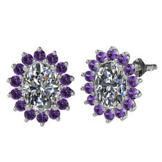 Eda Küpe - Beyaz zirkon ve ametist 925 ayar gümüş küpe #10tql32