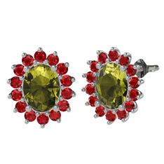 Eda Küpe - Peridot ve garnet 14 ayar beyaz altın küpe #113mmyn