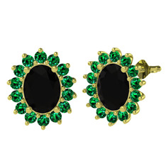 Eda Küpe - Siyah zirkon ve yeşil kuvars 14 ayar altın küpe #1150oy1