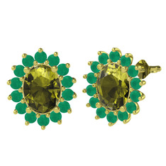 Eda Küpe - Peridot ve kök zümrüt 14 ayar altın küpe #11brir