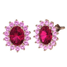 Rodolit garnet ve pembe kuvars 18 ayar rose altın küpe
