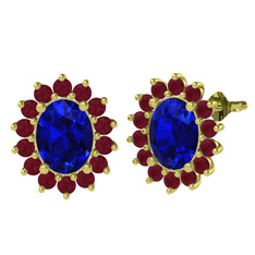 Lab safir ve kök yakut 925 ayar altın kaplama gümüş küpe