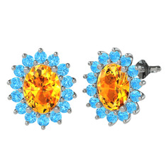 Sitrin ve akuamarin 8 ayar beyaz altın küpe