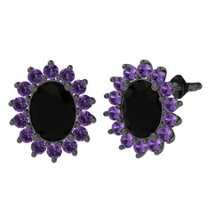 Eda Küpe - Siyah zirkon ve ametist 925 ayar siyah rodyum kaplama gümüş küpe #12ru21t