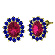 Rodolit garnet ve lab safir 8 ayar altın küpe
