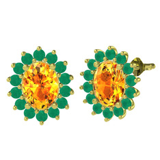 Eda Küpe - Sitrin ve kök zümrüt 18 ayar altın küpe #13r4aeq