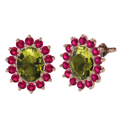 Eda Küpe - Peridot ve rodolit garnet 8 ayar rose altın küpe #13ta8ct
