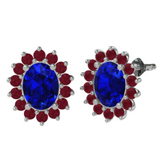 Eda Küpe - Lab safir ve kök yakut 18 ayar beyaz altın küpe #144tj0p