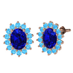 Eda Küpe - Lab safir ve akuamarin 18 ayar rose altın küpe #1481mjx