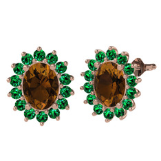 Dumanlı kuvars ve yeşil kuvars 14 ayar rose altın küpe