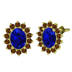 Eda Küpe - Lab safir ve dumanlı kuvars 925 ayar altın kaplama gümüş küpe #14ejsm