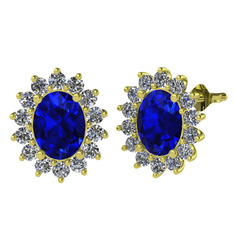 Lab safir ve swarovski 18 ayar altın küpe